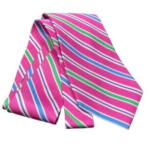 Lauren Ralph Lauren Pink Blue Green Stripe Preppy Academia Heritage 100% SilkTie